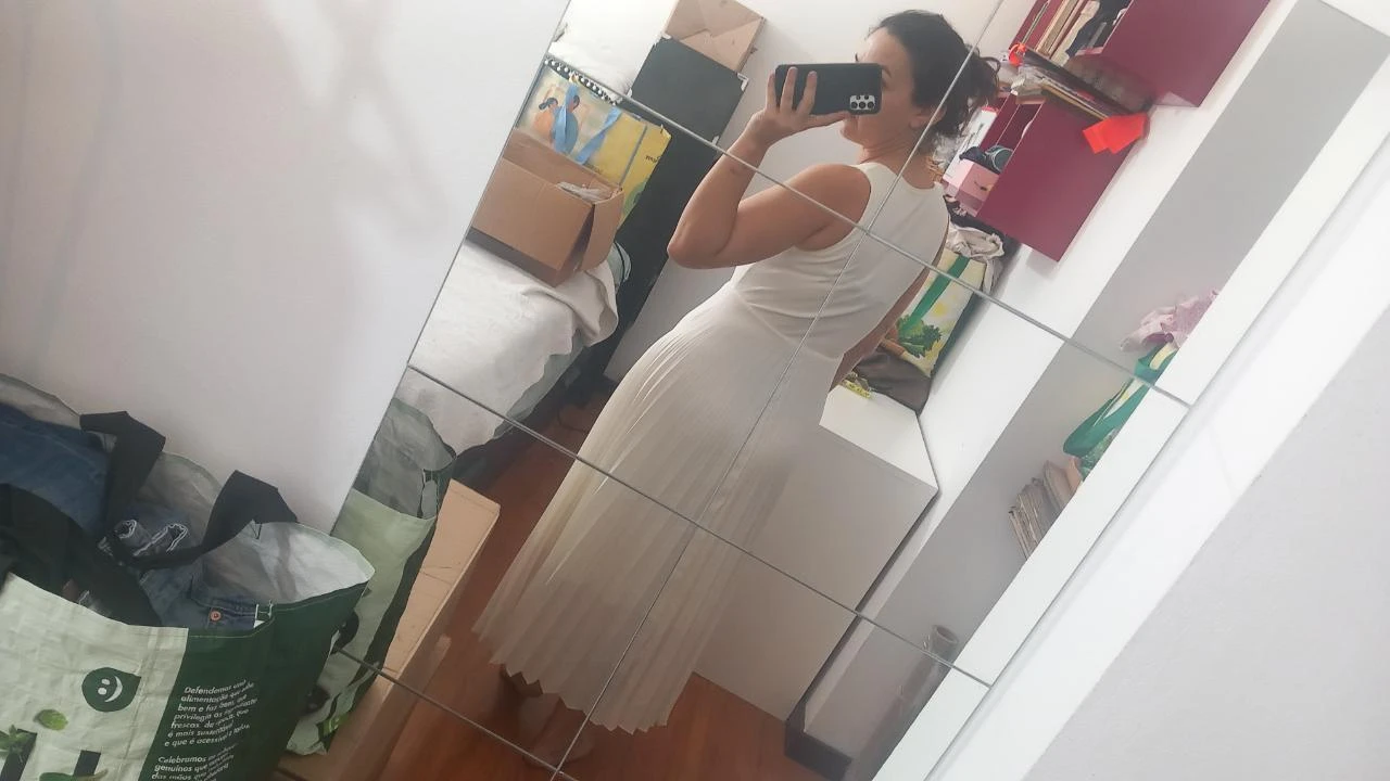 Vestido crema plisado, Massimo Dutti Fit's M | Robe plissée crème – photo 15